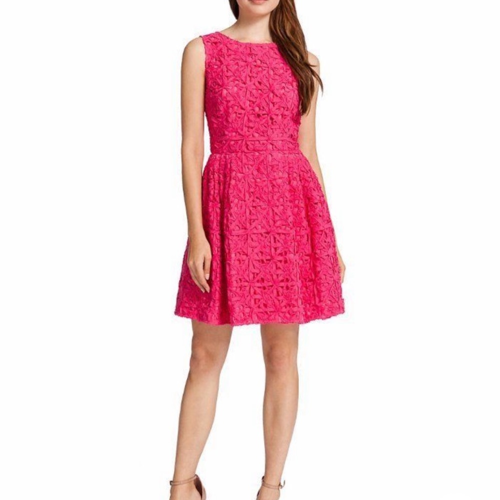 Cynthia Steffe Pink Cotton Lace Appliqué Fit & Flare Dress